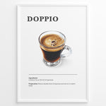 Ladda upp bild till gallerivisning, Illustrated Doppio recipe poster with a clear glass of double espresso.
