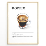 Ladda upp bild till gallerivisning, Illustrated Doppio recipe poster with a clear glass of double espresso.
