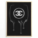 Ladda upp bild till gallerivisning, Fashion Plakat | Dripping Chanel Logo – Bold Black Fashion Wall Art Plakaty.dk | Glossy black and white artwork of the Chanel logo with a dripping paint effect on a dark background, creating a bold and modern fashion statement.
