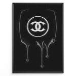 Ladda upp bild till gallerivisning, Fashion Plakat | Dripping Chanel Logo – Bold Black Fashion Wall Art Plakaty.dk | Glossy black and white artwork of the Chanel logo with a dripping paint effect on a dark background, creating a bold and modern fashion statement.
