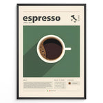 Ladda upp bild till gallerivisning, Minimalist espresso poster with a top-view coffee cup on a green background and modern typography.
