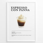 Ladda upp bild till gallerivisning, Illustrated Espresso Con Panna recipe poster with espresso topped with whipped cream in a clear cup.
