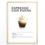 Ladda upp bild till gallerivisning, Illustrated Espresso Con Panna recipe poster with espresso topped with whipped cream in a clear cup.
