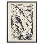 Ladda upp bild till gallerivisning, Framed Henri Matisse-style abstract figures poster with black brush strokes depicting nude forms on a beige background.
