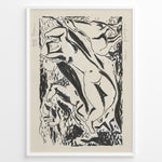Ladda upp bild till gallerivisning, Framed Henri Matisse-style abstract figures poster with black brush strokes depicting nude forms on a beige background.
