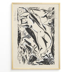 Ladda upp bild till gallerivisning, Framed Henri Matisse-style abstract figures poster with black brush strokes depicting nude forms on a beige background.

