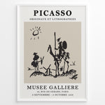 Ladda upp bild till gallerivisning, Vintage Picasso Don Quixote abstract line art poster from Musée Gallière exhibition in a black frame.
