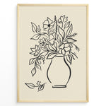 Ladda upp bild till gallerivisning, Minimalist black and white floral vase line art print plakat with botanical design in a black frame on beige background
