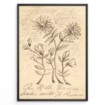Ladda upp bild till gallerivisning, Vintage floral sketch art print with hand-drawn flowers and handwritten text on aged beige paper in a black frame.
