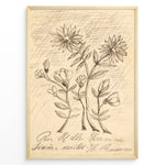 Ladda upp bild till gallerivisning, Vintage floral sketch art print with hand-drawn flowers and handwritten text on aged beige paper in a black frame.

