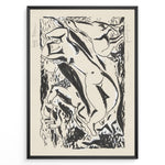 Ladda upp bild till gallerivisning, Abstract black and white nude figure art print plakat in expressionist style framed in black on beige background.
