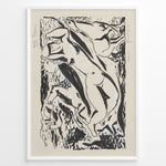 Ladda upp bild till gallerivisning, Abstract black and white nude figure art print plakat in expressionist style framed in black on beige background.
