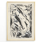 Ladda upp bild till gallerivisning, Abstract black and white nude figure art print plakat in expressionist style framed in black on beige background.
