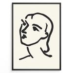 Ladda upp bild till gallerivisning, Framed minimal abstract face line art poster with bold black brush strokes on a beige background.
