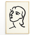 Ladda upp bild till gallerivisning, Framed minimal abstract face line art poster with bold black brush strokes on a beige background.
