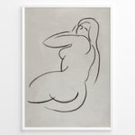 Ladda upp bild till gallerivisning, Framed minimalist nude sketch poster with soft black line art of a seated female figure on a light textured beige background.
