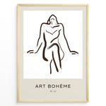 Ladda upp bild till gallerivisning, Framed Art Bohème poster with minimalist abstract nude line drawing in brown on a white and beige background.
