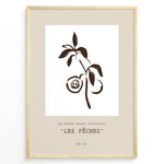 Ladda upp bild till gallerivisning, Framed “Les Pêches No.01” poster with minimalist brown line art of peaches and leaves on a branch, from the Le Jardin Fleuri Collection.
