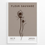 Ladda upp bild till gallerivisning, Framed “Fleur Sauvage No.19” poster with minimalist brown wildflower line art on a taupe background, from the Jardin Minimalist Collection.

