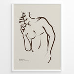 Ladda upp bild till gallerivisning, Framed “Fleur Sauvage No.19” poster with minimalist brown wildflower line art on a taupe background, from the Jardin Minimalist Collection.
