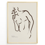 Ladda upp bild till gallerivisning, Framed “Fleur Sauvage No.19” poster with minimalist brown wildflower line art on a taupe background, from the Jardin Minimalist Collection.
