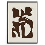 Ladda upp bild till gallerivisning, Framed abstract poster with bold brown organic shapes on a beige background in a minimalist modern style.
