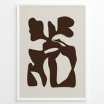 Ladda upp bild till gallerivisning, Framed abstract poster with bold brown organic shapes on a beige background in a minimalist modern style.
