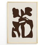 Ladda upp bild till gallerivisning, Framed abstract poster with bold brown organic shapes on a beige background in a minimalist modern style.
