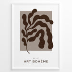 Ladda upp bild till gallerivisning, Framed “Art Bohème No.07” poster featuring abstract brown botanical shapes on a taupe background in a minimalist modern style.
