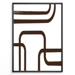 Ladda upp bild till gallerivisning, Framed geometric abstract poster with bold brown curved lines on a white background in a minimalist modern style.
