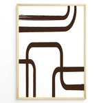 Ladda upp bild till gallerivisning, Framed geometric abstract poster with bold brown curved lines on a white background in a minimalist modern style.
