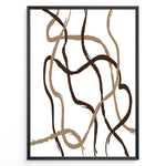 Ladda upp bild till gallerivisning, Framed abstract poster with brown and beige curved brushstroke lines on a white background in a minimalist modern design.
