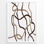 Ladda upp bild till gallerivisning, Framed abstract poster with brown and beige curved brushstroke lines on a white background in a minimalist modern design.
