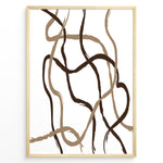 Ladda upp bild till gallerivisning, Framed abstract poster with brown and beige curved brushstroke lines on a white background in a minimalist modern design.
