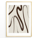 Ladda upp bild till gallerivisning, Framed abstract line art poster with fluid brown brush strokes on a light beige background in a minimalist modern style.
