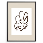 Ladda upp bild till gallerivisning, Framed minimalist abstract flower line art poster with a single brown floral outline on a white and beige background.
