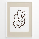 Ladda upp bild till gallerivisning, Framed minimalist abstract flower line art poster with a single brown floral outline on a white and beige background.
