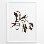 Ladda upp bild till gallerivisning, Framed minimalist botanical poster featuring abstract brown flower and leaf line art on a clean white background.
