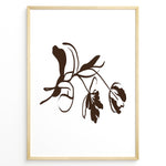 Ladda upp bild till gallerivisning, Framed minimalist botanical poster featuring abstract brown flower and leaf line art on a clean white background.
