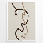 Ladda upp bild till gallerivisning, Framed minimalist abstract poster featuring fluid brown and beige curved lines on a soft neutral background.
