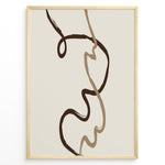 Ladda upp bild till gallerivisning, Framed minimalist abstract poster featuring fluid brown and beige curved lines on a soft neutral background.
