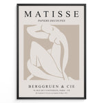 Ladda upp bild till gallerivisning, Framed Matisse Papiers Decoupés poster featuring abstract nude figure artwork in beige and white with French exhibition text.
