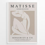Ladda upp bild till gallerivisning, Framed Matisse Papiers Decoupés poster featuring abstract nude figure artwork in beige and white with French exhibition text.
