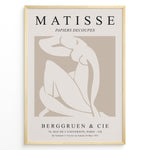 Ladda upp bild till gallerivisning, Framed Matisse Papiers Decoupés poster featuring abstract nude figure artwork in beige and white with French exhibition text.
