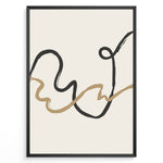 Ladda upp bild till gallerivisning, Framed minimalist abstract poster with black and beige curved lines on a light cream background.
