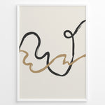 Ladda upp bild till gallerivisning, Framed minimalist abstract poster with black and beige curved lines on a light cream background.
