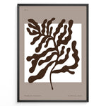 Ladda upp bild till gallerivisning, Minimalist abstract brown leaf wall art print in black frame on beige background.
