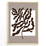 Ladda upp bild till gallerivisning, Minimalist abstract brown leaf wall art print in black frame on beige background.
