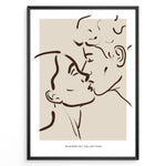 Ladda upp bild till gallerivisning, Minimalist line art of a couple kissing in a modern black frame on beige background.
