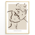 Ladda upp bild till gallerivisning, Minimalist line art of a couple kissing in a modern black frame on beige background.
